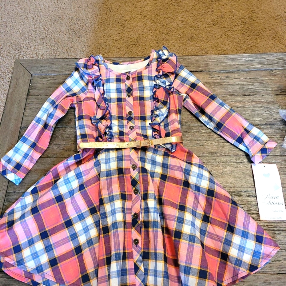Rare Editions Girls Dress size 5 Coral Plaid Lined
